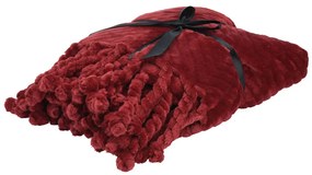 Pled Emma cu ciucuri handmade, 130x160 cm, aspect fleece, rosu