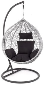 Fotoliu suspendat Eggy ratan gri/negru - H195 cm