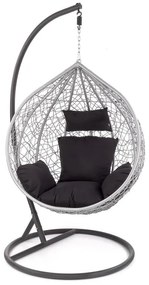 Fotoliu suspendat Eggy ratan gri/negru - H195 cm