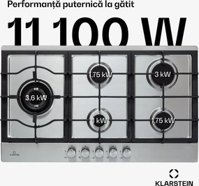 Klarstein Ignito Chef Edition, 5 zone, plită pe gaz, 5 arzătoare, arzătoare Sabaf, suprafață din sticlă ceramică