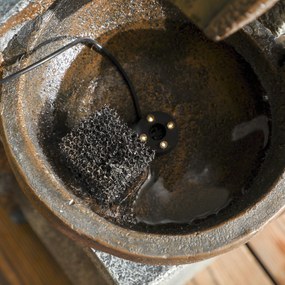 Outsunny Fântână de apă exterioară 5 nivele fântână de grădină LED-uri panou solar pompă din rășină gri și maro | Aosom Romania