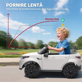 HOMCOM Mașinuță Electrică pentru Copii 3-6 Ani sub Licență Land Rover Discovery 12V, 2.5-4.5 km/h Auto Electrică pentru Copii cu 2 Motoare, Suspensii, Telecomandă, USB, Muzică, Faruri și Claxon, Alb | Aosom Romania