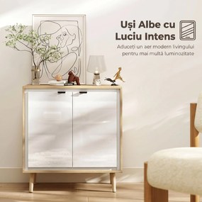 HOMCOM Dulap Modern cu 2 Uși și Raft Reglabil 72x35x77cm Alb și Stejar | Aosom Romania