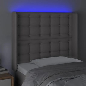 Tablie de pat cu LED, gri , 83x16x118 128 cm, piele ecologica 1, Gri, 83 x 16 x 118 128 cm