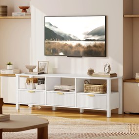HOMCOM Comodă TV 152 cm, mobilier TV pentru televizor 165,1 cm cu 3 sertare și 3 rafturi deschise, 152x39,5x50cm, alb | Aosom Romania