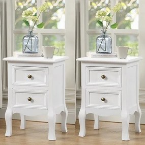 NOA9 - Set 2x Noptiere albe, 34 cm, cu 2 sertare