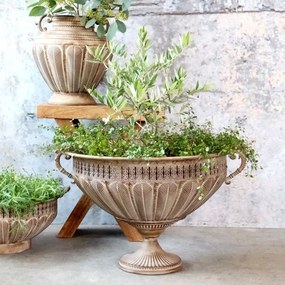 Ghiveci cu picior din metal, mocca antichizat, H38/D56 cm