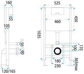 Cadru WC încastrat Rea cu buton HD Gold