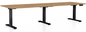 Masă înălțime reglabilă OfficeTech Long, 260 x 80 cm, picioare negre, stejar piatra