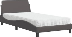 vidaXL Pat cu saltea, Dover, gri, 100x200 cm, piele ecologică