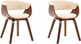 vidaXL Scaune bucătărie, 2 buc, crem, lemn curbat și piele ecologică