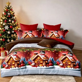 Lenjerie de pat bumbac finet, 6 piese, model căsuță turtă dulce, SPAC558