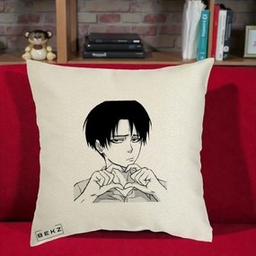 Perna Personalizata Levi Ackerman Inima, 40x40 cm, Ecru, Husa Detasabila, Perna Inclusa, BEKZ®