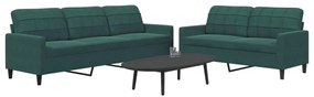 vidaXL Set de canapele cu perne, 2 piese, verde închis, catifea