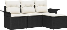 vidaXL Set de canapele pentru grădină cu pernă 4 pcs Negru Rattan poli