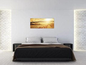 Tablou cu pod și apus de soare (120x50 cm)