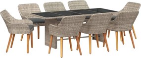 vidaXL Set de masă pentru grădină 9 pcs Gri deschis poliratan