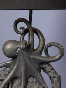 Lampă de masă din bumbac negru, cu structură din rășină gri în formă de caracatiță, finisaj patinat, 56×35,5 cm, „Vernum"