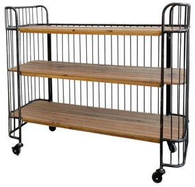 Consola din metal cu rafturi din lemn masiv, aspect vintage, Old Post Cart