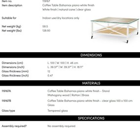 Masuta de cafea LUX, Lemn, Rattan, Bahamas alb