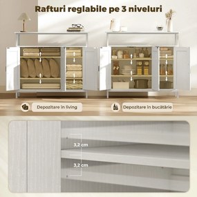 HOMCOM Bufet de Bucătărie cu Raft Deschis și 2 Dulapuri, Mobilier de Bucătărie cu Rafturi Ajustabile din Lemn, Bufet pentru Hol, Sufragerie și Sala de Mese, 100x35x88 cm, Alb | Aosom Romania