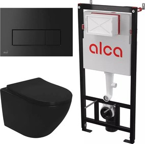 Set rezervor WC cu cadru incastrat Alca AM101/1120 si clapeta de actionare M578 negru mat plus vas WC Rea Carlo cu capac softclose