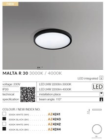 Plafoniera LED design slim MALTA R 30 3000K neagra