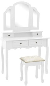 vidaXL Set masă toaletă cu taburet alb 100x40x146 cm lemn paulownia