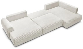 Colțar crem extensibil/cu spațiu de depozitare cu tapițerie din catifea reiată (cu colț pe partea dreaptă/în formă de "U") Lucien – Bobochic Paris