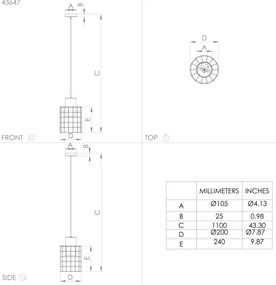Lustră pe cablu MILLIGAN 1xE27/40W/230V d. 20 cm argintie Eglo 43647
