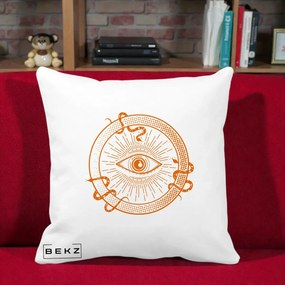 Perna Personalizata Ochiul Providentei Mistic Orange, 40x40 cm, Alba Mata, Husa Detasabila, Perna Inclusa, BEKZ®