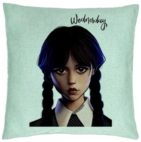 Perna Decorativa, Model Wednesday Addams 8, 40x40 cm, Verde Menta, Husa Detasabila, Burduf