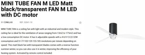Lustra cu Ventilator si telecomanda MINI TUBE M LED negru mat/transparent