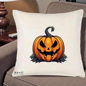 Perna Decorativa Halloween Jack-o'-Lantern Infricosator, 40x40 cm, Crem Reliefat, Husa Detasabila, Perna Inclusa, BEKZ®