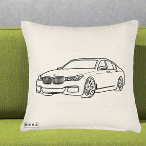 Perna Personalizata BMW Seria 7 Linie Minimalista, 40x40 cm, Crem Reliefat, Husa Detasabila, Perna Inclusa, BEKZ®