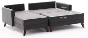 Coltar Modular pe Stanga cu Taburet, Cadru Lemn de Brad, Bella Mini, Gri Antracit