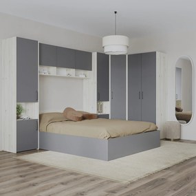 Set dormitor Malmo haaus V15, Pat 200 x 140 cm, Stejar Alb/Antracit