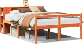 vidaXL Pat cu bibliotecă fără saltea maro ceruit 140x200 cm lemn masiv