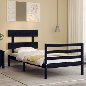 3195085 vidaXL Cadru de pat cu tăblie, negru, 100x200 cm, lemn masiv