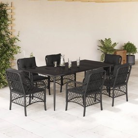 vidaXL Set mobilier de grădină cu perne, 7 piese, negru, poliratan
