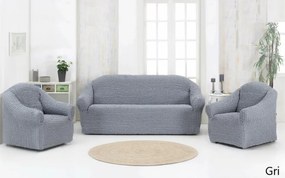 Set huse elastice si creponate pentru canapea 3 locuri si 2 fotolii, fara volanas, culoare Gri