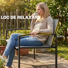 Outsunny bancă de grădină din metal, 2 locuri, material respirabil Texteline, culoare gri. | Aosom Romania