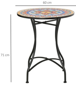Outsunny masă de grădină Ø60 cm, rezistentă la intemperii, din metal, masă de exterior și camping, roșu albastru alb | Aosom Romania