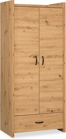 Dulap lemn masiv alb Amelie /Stejar, 84 × 190 × 50 cm - Stejar deschis