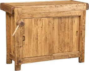 Banc de tamplar, L119 63 H90 cm, usi glisante, natur antic, lemn masiv