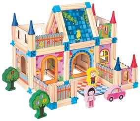 Joc modular din lemn Bino Castel, 128 piese