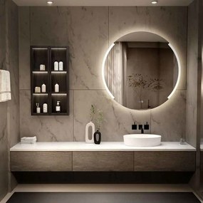 Oglinda cu iluminare si dezaburire Fluminia Tivoli Superlight cu afisare ora si Bluetooth 80 cm