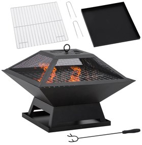 Outsunny Grătar 45 x 45 x 34cm din oțel inoxidabil cu protectie împotriva scânteilor și cârlig pentru grătar pentru grădină, balcon, BBQ camping negru | Aosom Romania