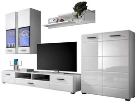Mobilier perete living, alb extra lucios HG, ARCTIC