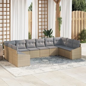 vidaXL Set de canapele pentru grădină 10 pcs Bej Rattan poli